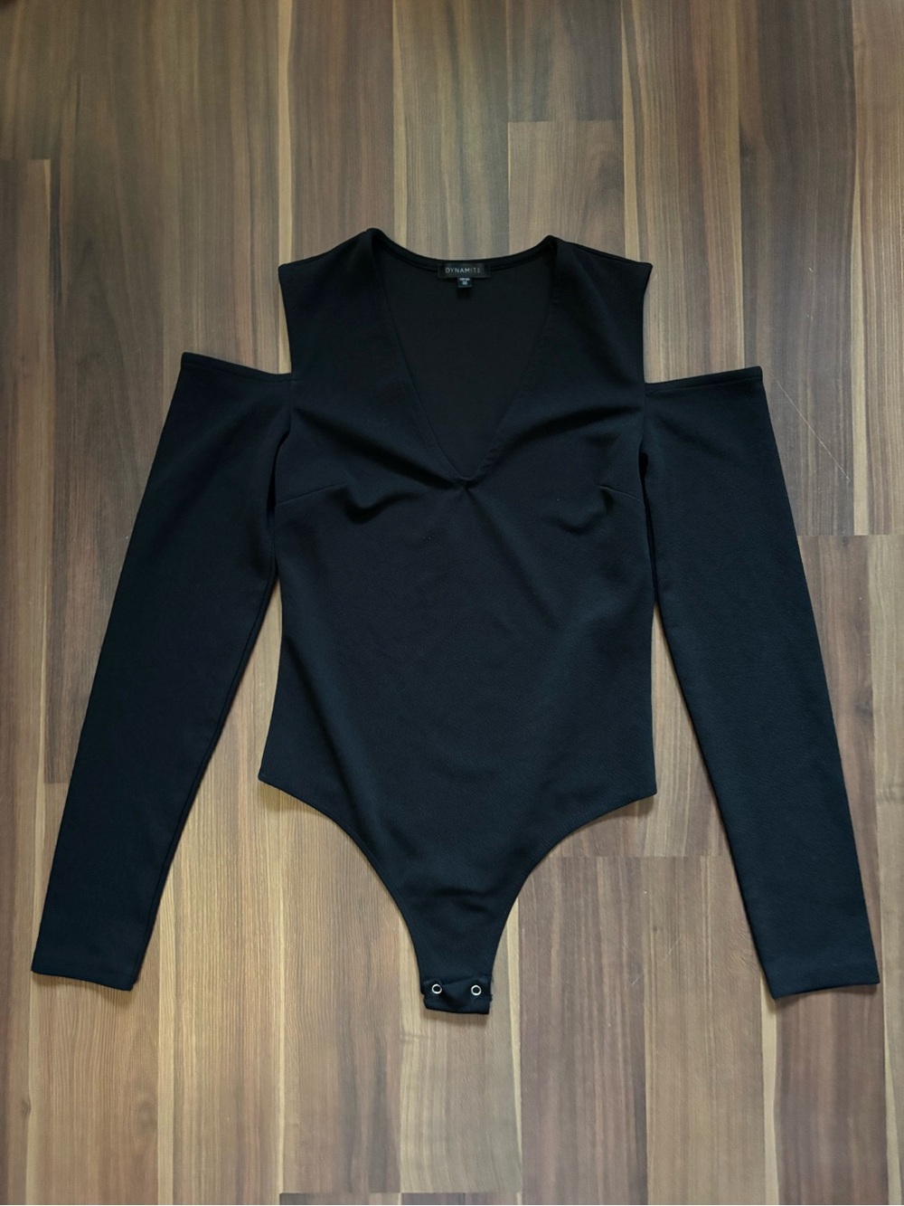 Dynamite Black Cold-Shoulder V-Neck Long-Sleeve Bodysuit